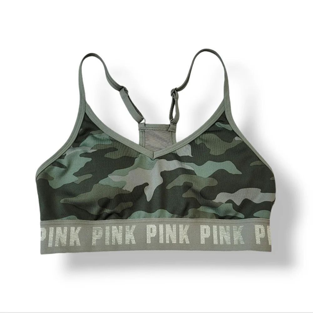 Victoria Secret Pink Ultimate Lightly Lined Camo Army Green Bra Bralette Size XS - Picture 5 of 15